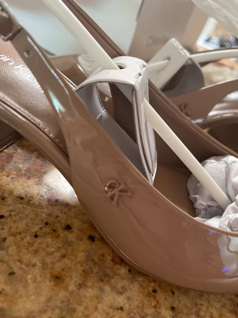 Calvin Klein Nude Patent Slingback Block Heel Pumps - Picture 4 of 7